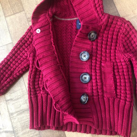 Gap Kids Red Knit Sweater Cardigan Hooded size small 6-7 years - Picture 2 of 11